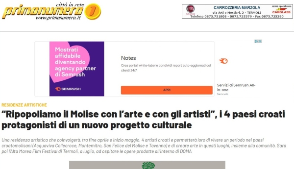 Ripopoliamo il Molise con l'arte e con gli artisti_, i 4 paesi croati protagonisti di un nuovo progetto culturale